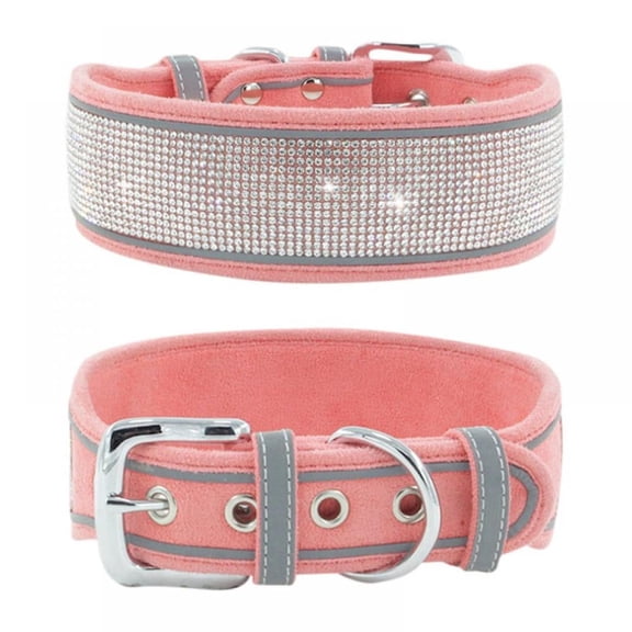 Xiao Hua pet collar, rhinestone dog collar, medium-sized shiny diamond pet dog collar, adjustable reflective broadband dog collar, pink, 1 piece, 22.05 * 2 inches