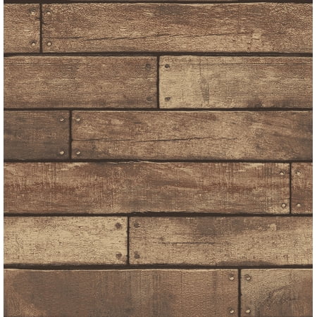 Brewster Weathered Brown Nailhead Plank Wallpaper (Best Live Weather Wallpaper)