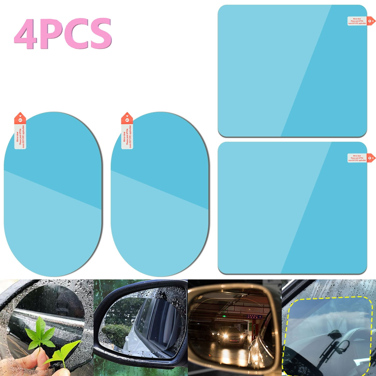Flyglobal 4 Pieces Car Rearview Mirror Protective Film Rainproof Rear View Mirror Film Anti Fog