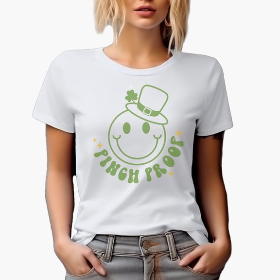 Pinch Proof with a Retro Smiling Face Art, St. Patrick's Day Merch Gift, White T-Shirt, Small