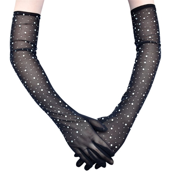Jesscasday Sparkling Rhinestones Mesh Long Gloves for Women Perfect for Weddings and Formal Occasion Comfortable and Stretchy