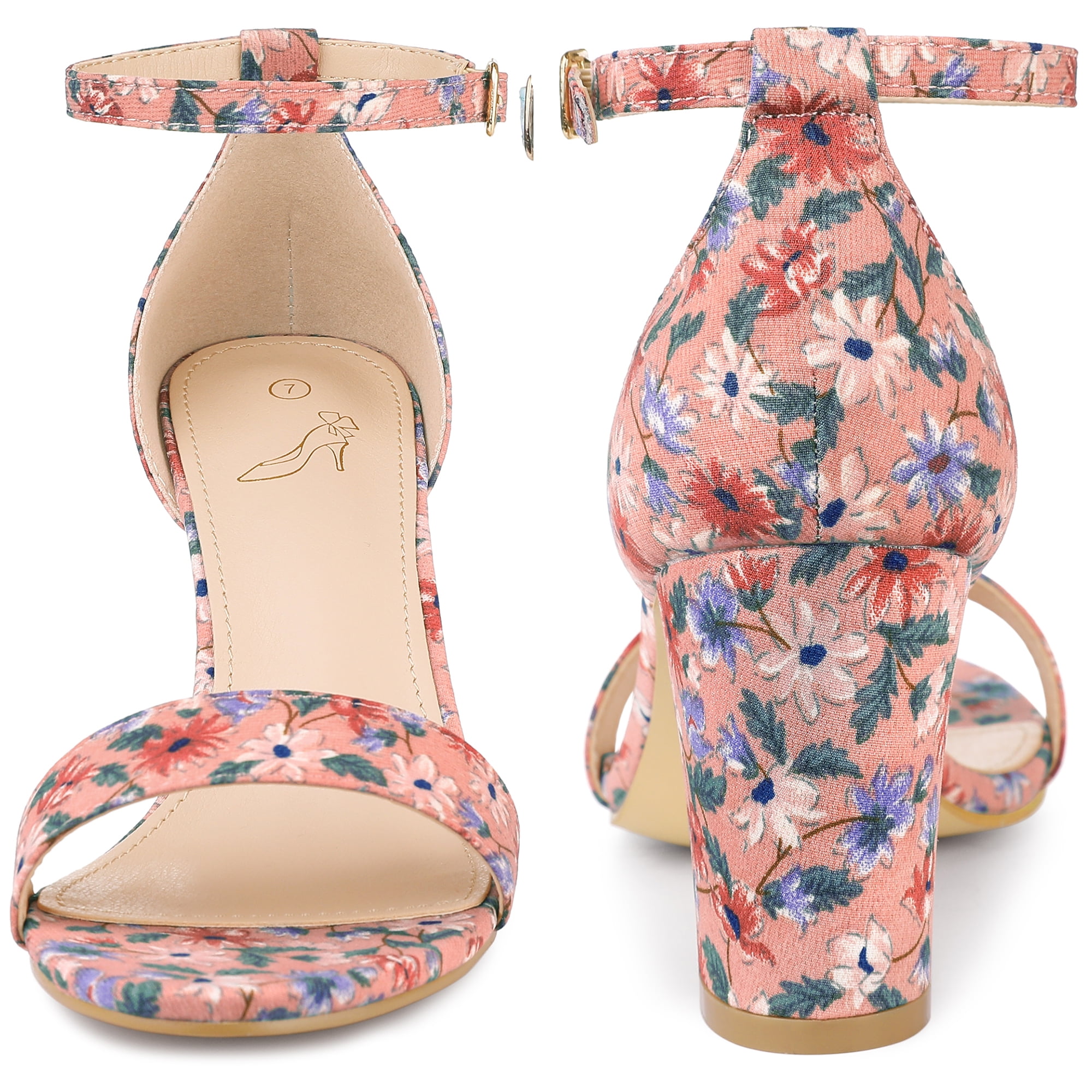 DARING DIVA Women's Floral Open Toe Ankle Strap Chunky Heel Sandals Pink 8.5