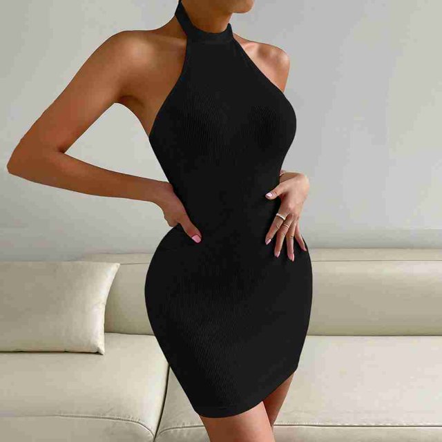 Vestido ajustado con cuello halter,Vestido corto ajustado Vestido ajustado sin mangas puro Vestido ajustado sin espalda Eficiencia maximizada