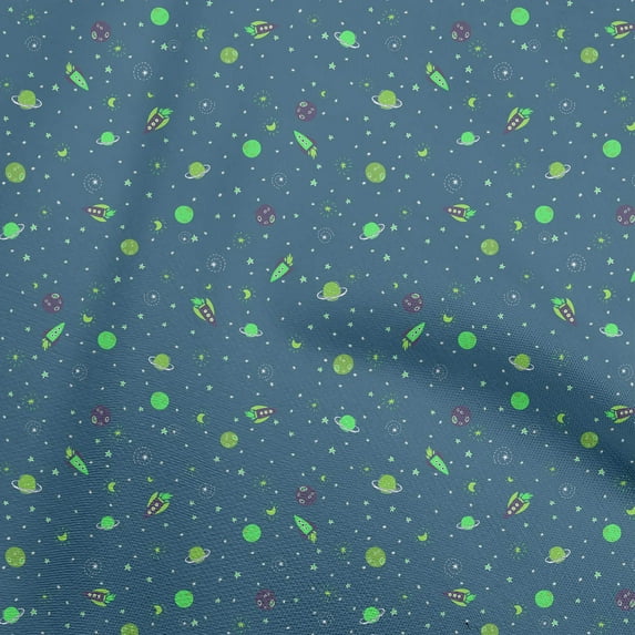 oneOone Cotton Silk Teal Blue Fabric Kids Space Quilting Supplies Print Sewing Fabric By The Yard 42 Inch Wide