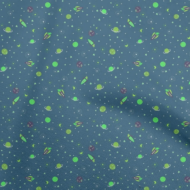oneOone Rayon Teal Blue Fabric Kids Space Sewing Craft Projects Fabric Prints By Yard 56 Inch Wide