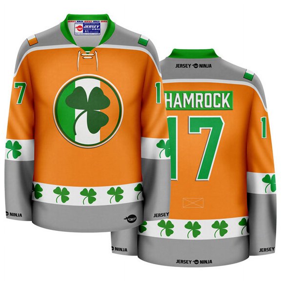 St Patrick's Day Irish Shamrock Orange Holiday Hockey Jersey (AdultMedium)