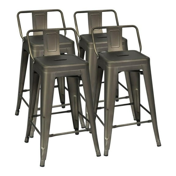 Pemberly Row 24" Metal Bar Stools with Low Back in Gun Gray (Set of 4)