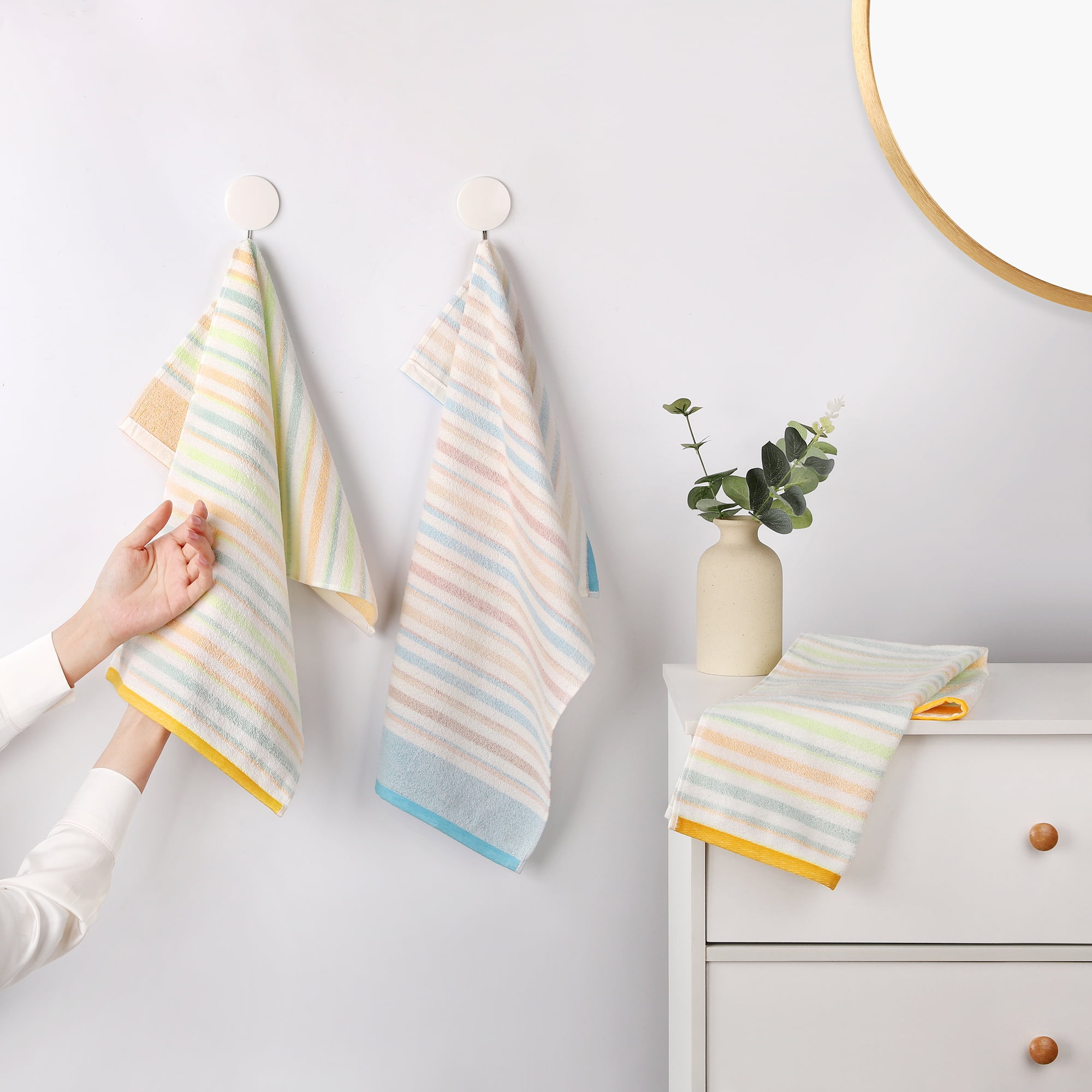 Unique Bargains Cotton Soft Striped Hand Towel 4 Pcs Yellow/Navy Blue 13" x 27"/14" x 30"
