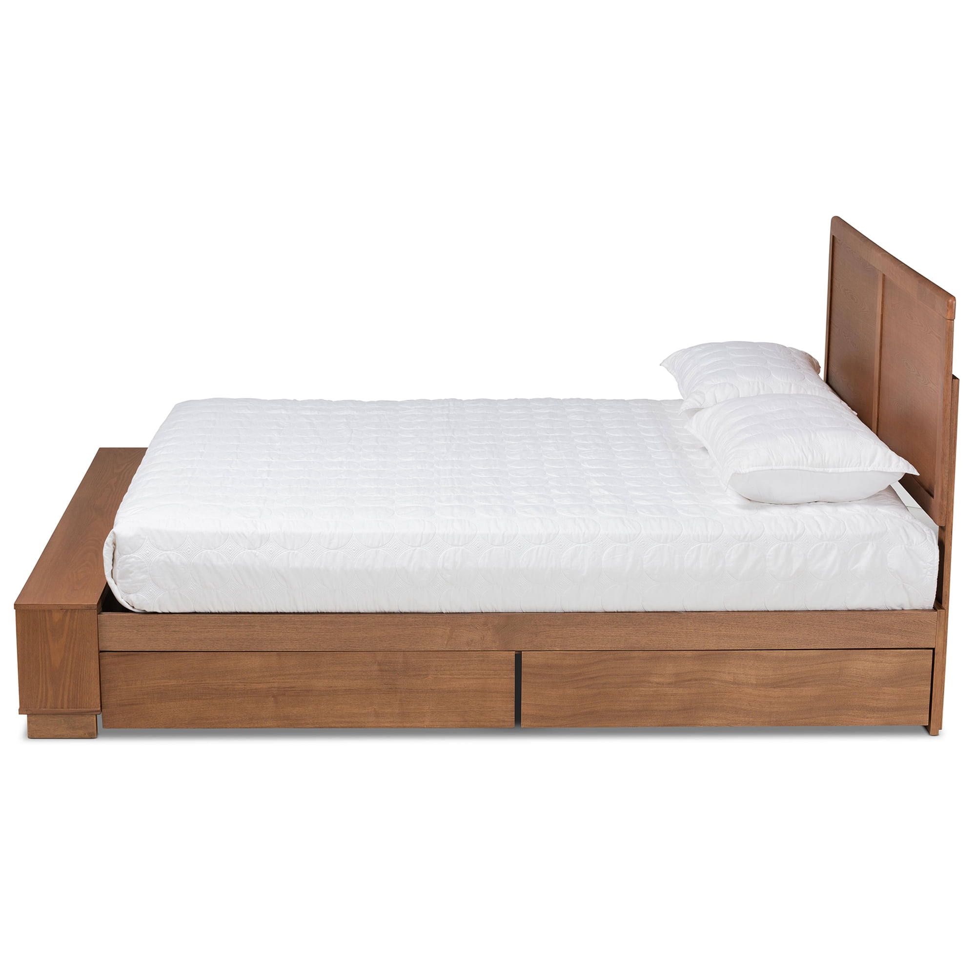 Baxton Studio Tamsin Modern Transitional Ash Walnut Brown Finished Wood Queen Size 4-Drawer Platform Storage Bed with Built-In Shelves
