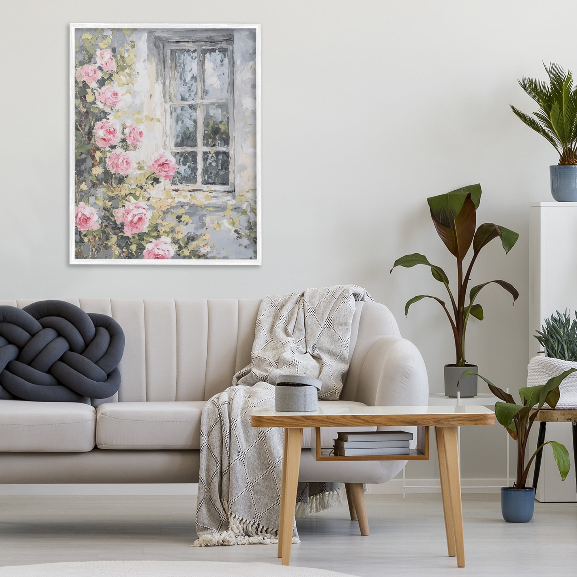 Stupell Industries View Of Roses Cottage Window White Framed Giclee Art, design by LSR Design Studio