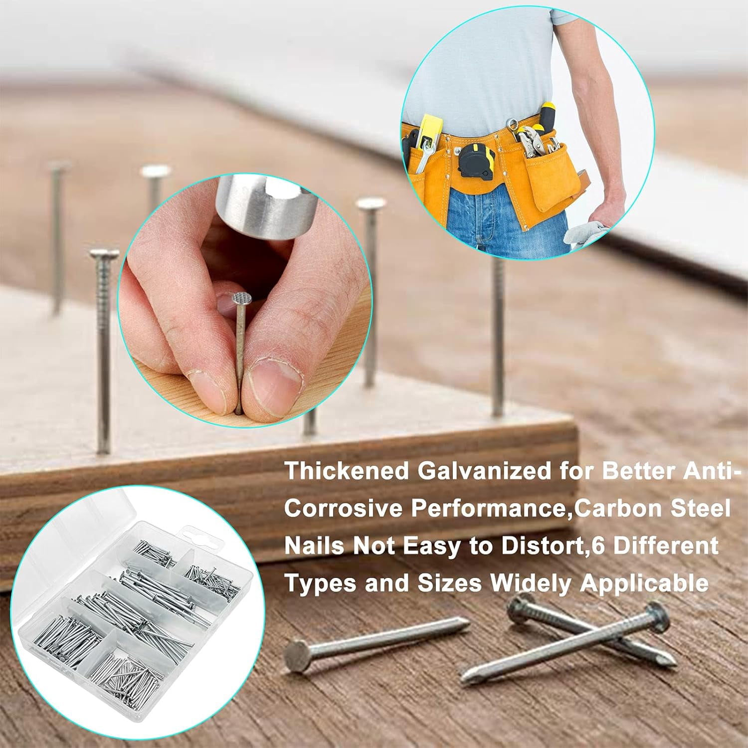 Hardware Nails Assortment Kit with Small Claw Hammer, Mini Hammer with Anti-Slip Handle, Finishing Nails for Hanging Pictures, Household & DIY