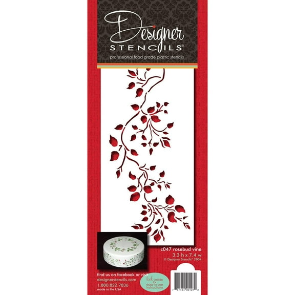 Designer Stencils C047 Rosebud Vine Cake Stencil, Beige/semi-transparent