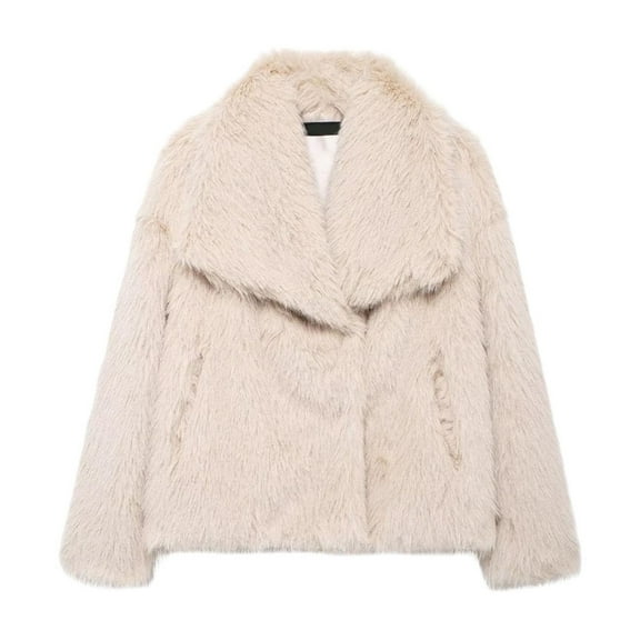 Zedker Cardigans for Womens Faux Fur Coat Long Sleeve Jacket Winter Short Coat Outwear,Plus Size Beige L