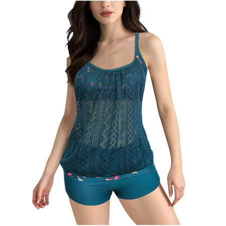 Summer Savings Akafmk Tankini Swimsuits for Women Loose Fitting Floral Printed Swim Tops with High Waisted Boyshorts Two Piece Bathing Suits Comfortable Athletic Swimwear  Sizes S-5XL