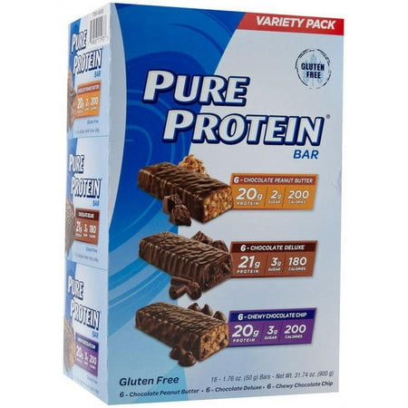 Pure Protein 18bars (6 Choc peanut butter/ 6 Choc Deluxe / 6 Chewy Choc Chip)