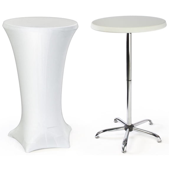 Cocktail Table With White Spandex Cover Includes both the High-Top Table and White Stretch Fabric Cover. (FOLDRCTTWT)
