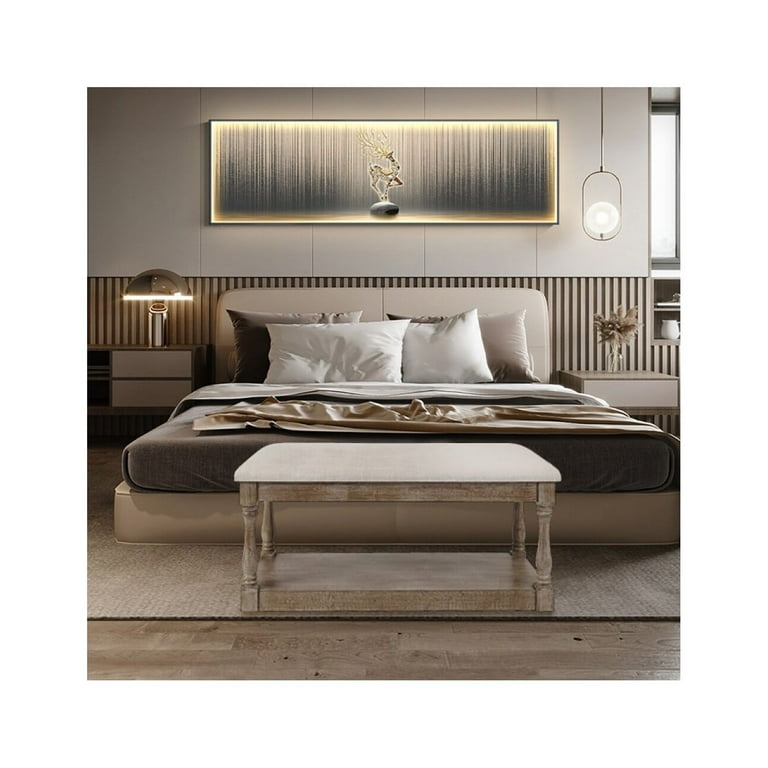 LuxenHome Upholstered Beige Linen Entryway and Bedroom Bench
