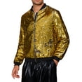 thumbnail image 4 of Shiny Sequin BomberJacket for Men's Zip Up Party Disco Metallic Varsity Jackets S Golden, 4 of 5