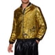 thumbnail image 4 of Chaqueta bomber de lentejuelas brillantes para hombres, chaqueta metálica de fiesta con cremallera, chaquetas varsity S doradas, 4 of 5