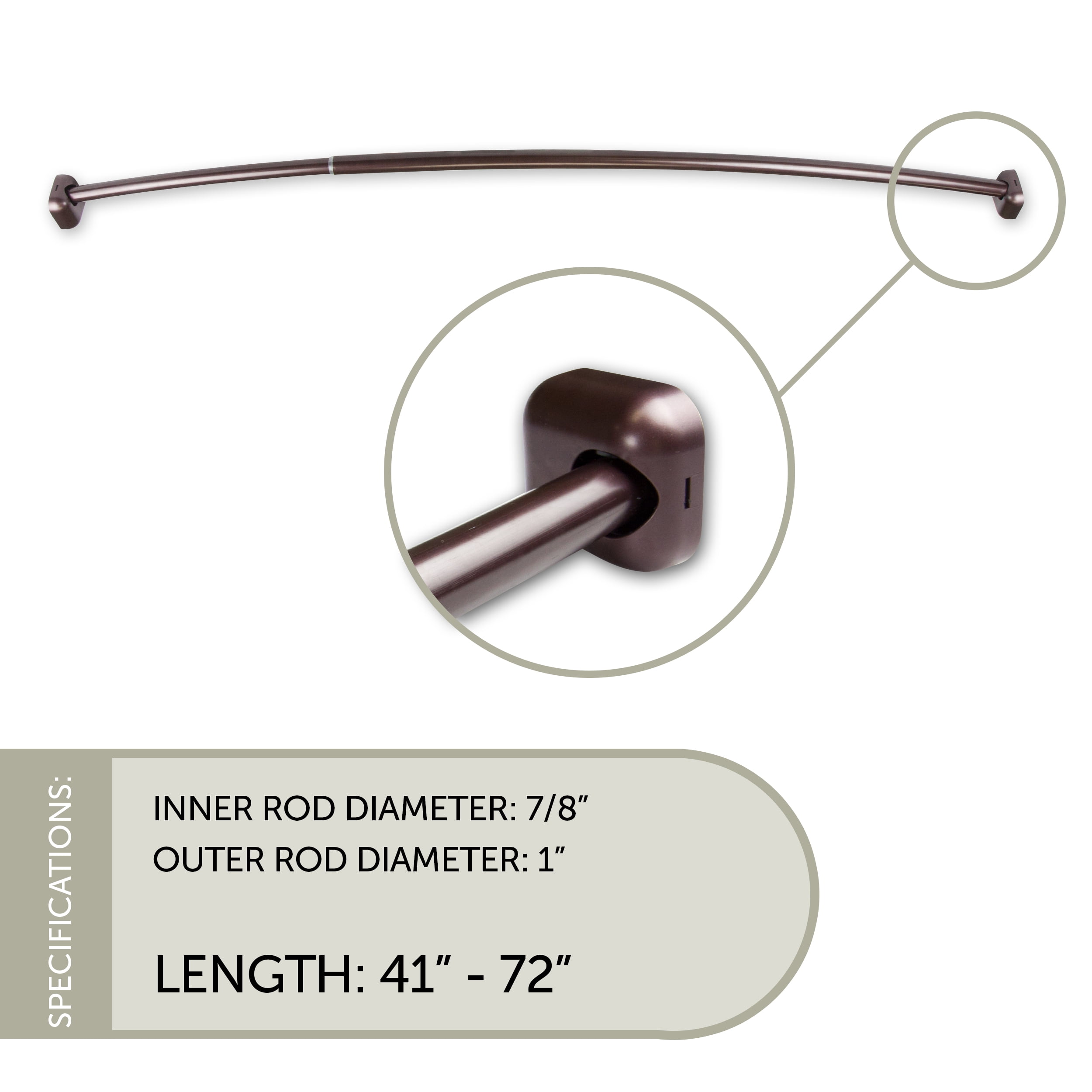1" Shower Curtain Rod 41"-72"- Bronze
