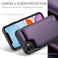 thumbnail image 2 of for iPhone 11 Premium PU Leather Back Case, Multiple Card Slots Design, Double Magnetic Clasp Study Kickstand RFID Blocking Classic Phone Cover for iPhone 11, Purple, 2 of 9