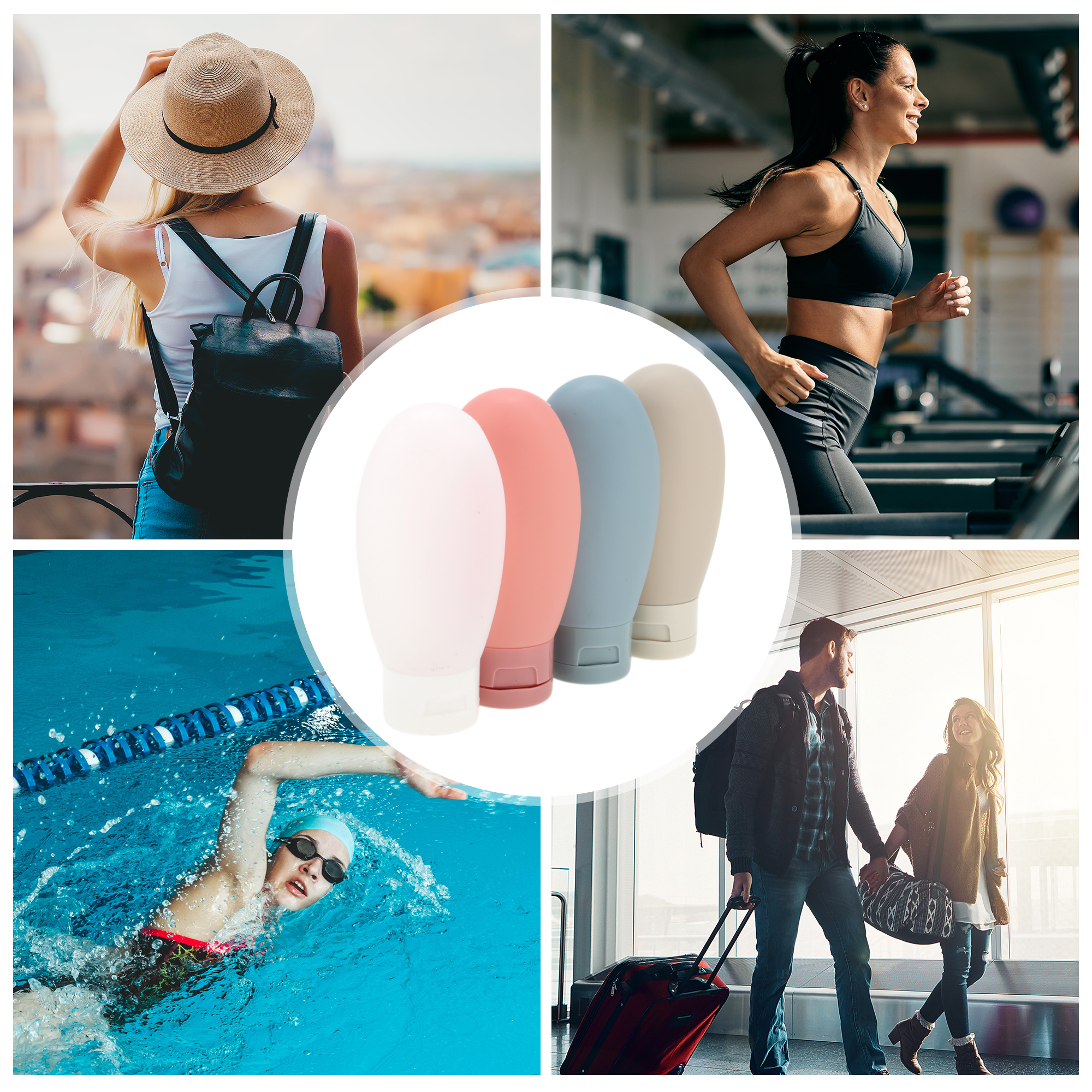 Unique Bargains PP Travel Container Set 2.12oz 4 Pcs Blue, Beige, Transparent White, Pink