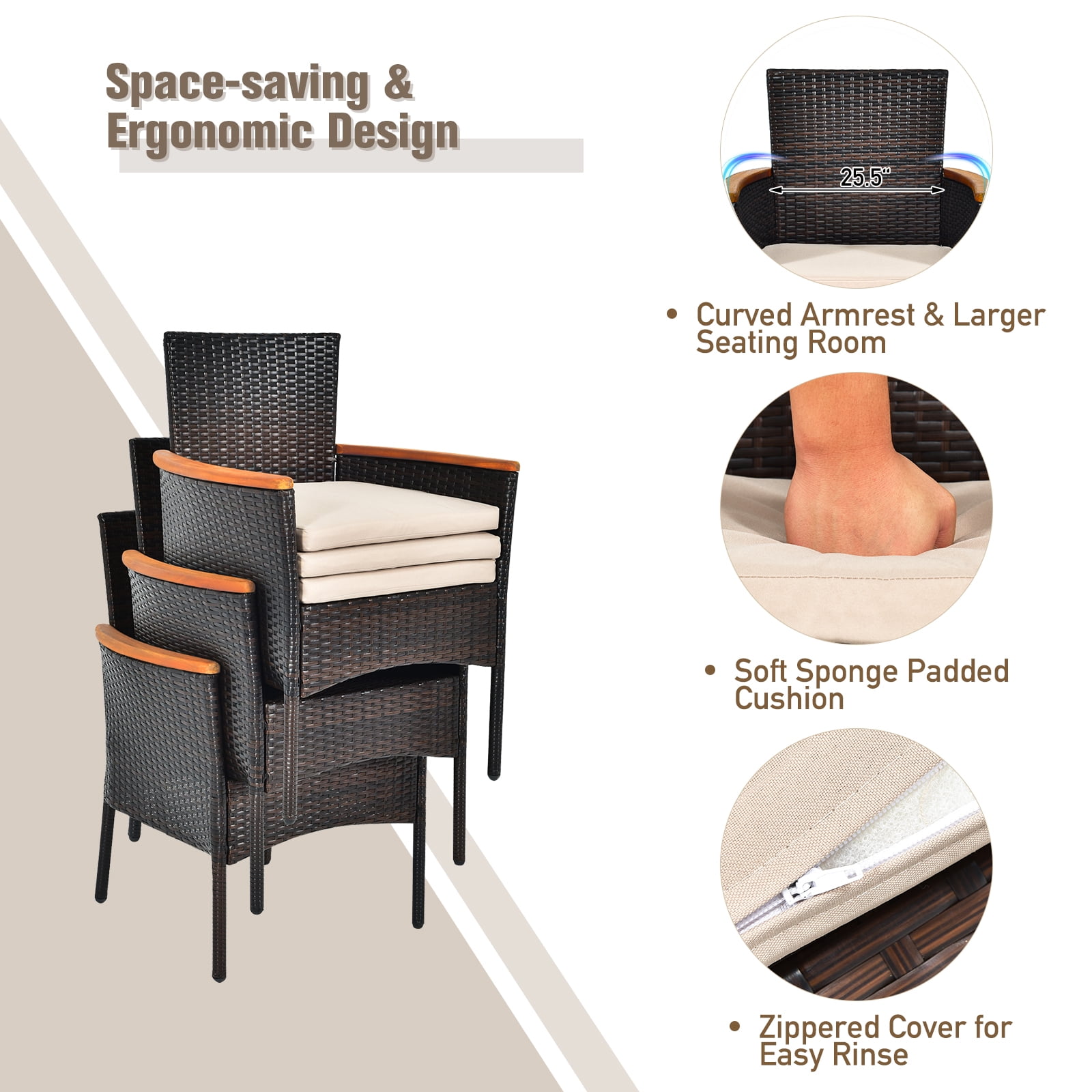 BLACK JAGUAR 7-Piece Outdoor Dining Set Patio Rattan Table and Chairs Set with Umbrella Hole