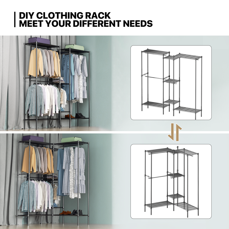 MoNiBloom Clothes Rack for Hanging Clothes, Heavy Duty Clothing Rack, Clothes Hanging Racks with Adjustable Shelves, Garment Rack for Bedroom, 85.5