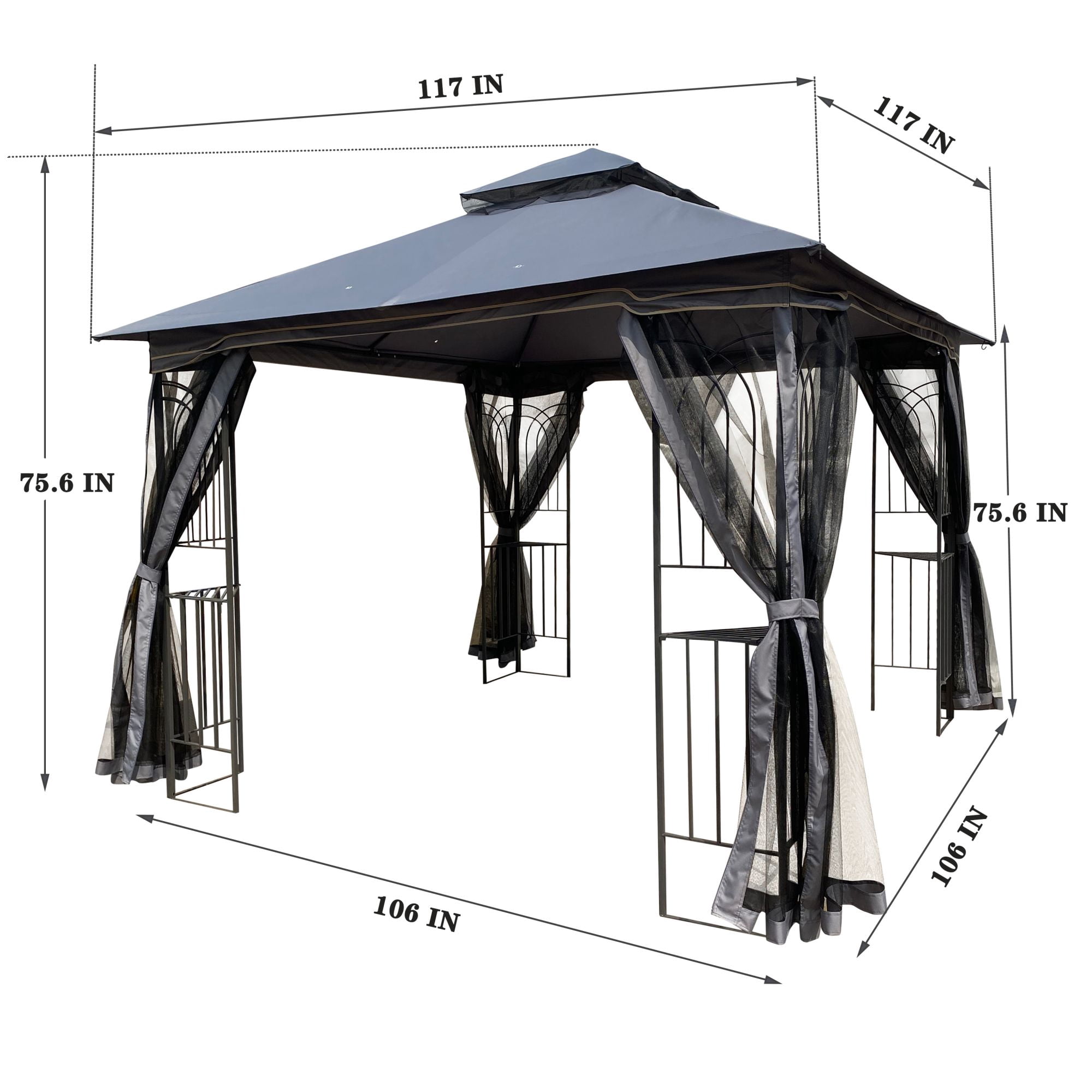 10' x 10' Outdoor Canopy Gazebo With Ventilated Double Roof And Mosquito net,Gray