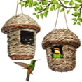 thumbnail image 1 of 2 piezas de pajarera tejida, nido de pájaros hecho a mano, adecuado para pájaros pequeños como colibríes, tetas, casa para pájaros al aire libre Rojo Verde, 1 of 5