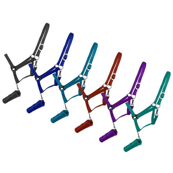 Adjustable Nylon Halter w/ 8 1/2' Removable Lead Rope (Black)