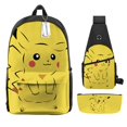 thumbnail image 1 of 3 unids/set niños Pokemon Pikachu mochila bonita estuche de lápices bolso cruzado arnés de cojín de aire impermeable protección de la columna vertebral mochila escolar hola suerte  unisex, 1 of 2