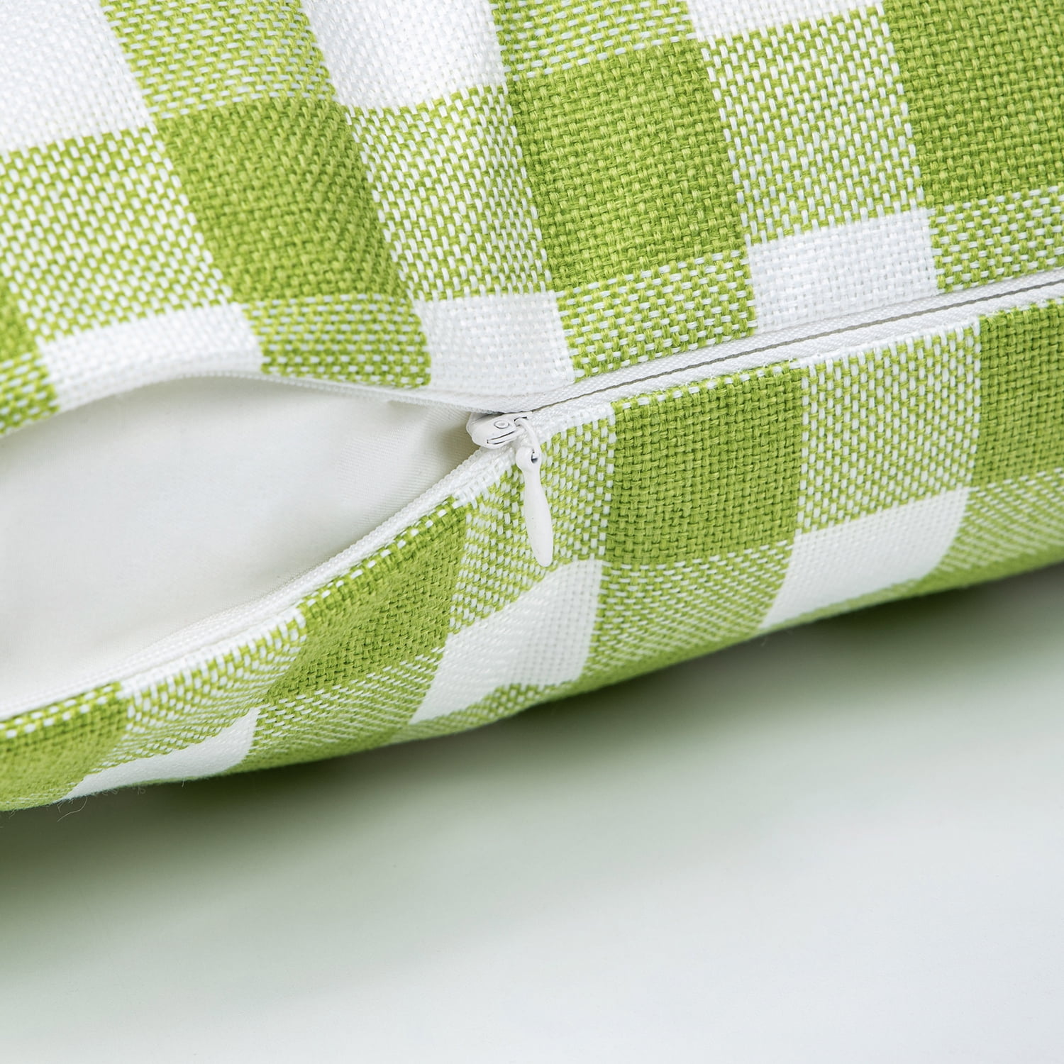 Phantoscope Gingham Checker Plaid Farmhouse Summer Square Decorative Throw Pillow for Couch, 20" x 20", Green/White, 2 Pack
