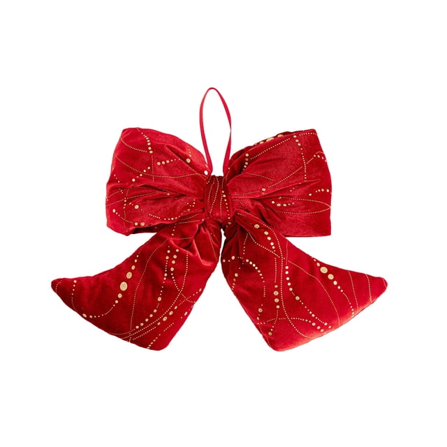 Lazo De Tela Paquete de 3 lazos navideños de terciopelo flocado, rojos, decorativos para árbol de Navidad, en tamaños pequeño, mediano y grande Yulucky