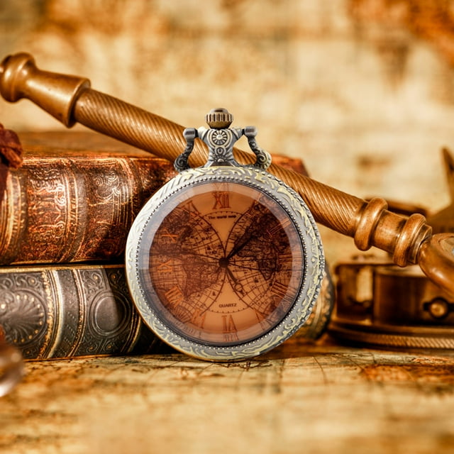 WIFKLSIIPG Tea Colored Glass Earth High End Quartz Pocket Watch: Precise Timing with Elegant Design Available in Durable Stainless Steel or Fashionable Titanium Metal