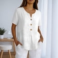 thumbnail image 2 of Womens Short Sleeve Tops Button Down Shirt Soft Solid Color Summer Daily Wear White XXL, 2 of 6