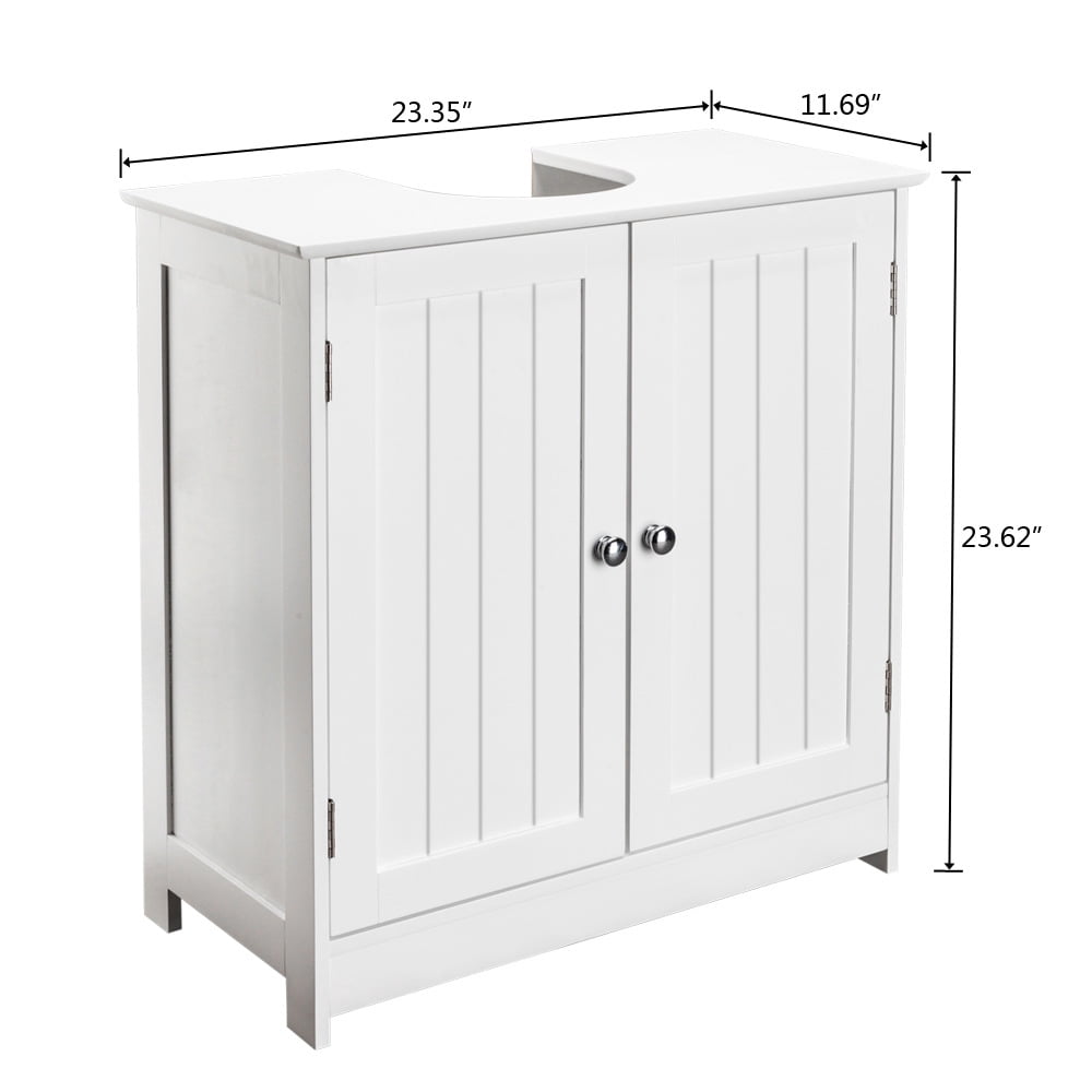 23" Pedestal Sink Storage Cabinet with Adjustable Shelf, Wood Under Sink Cabinet with 2 Doors, Bathroom Sink Cabinet with U-Shape, White