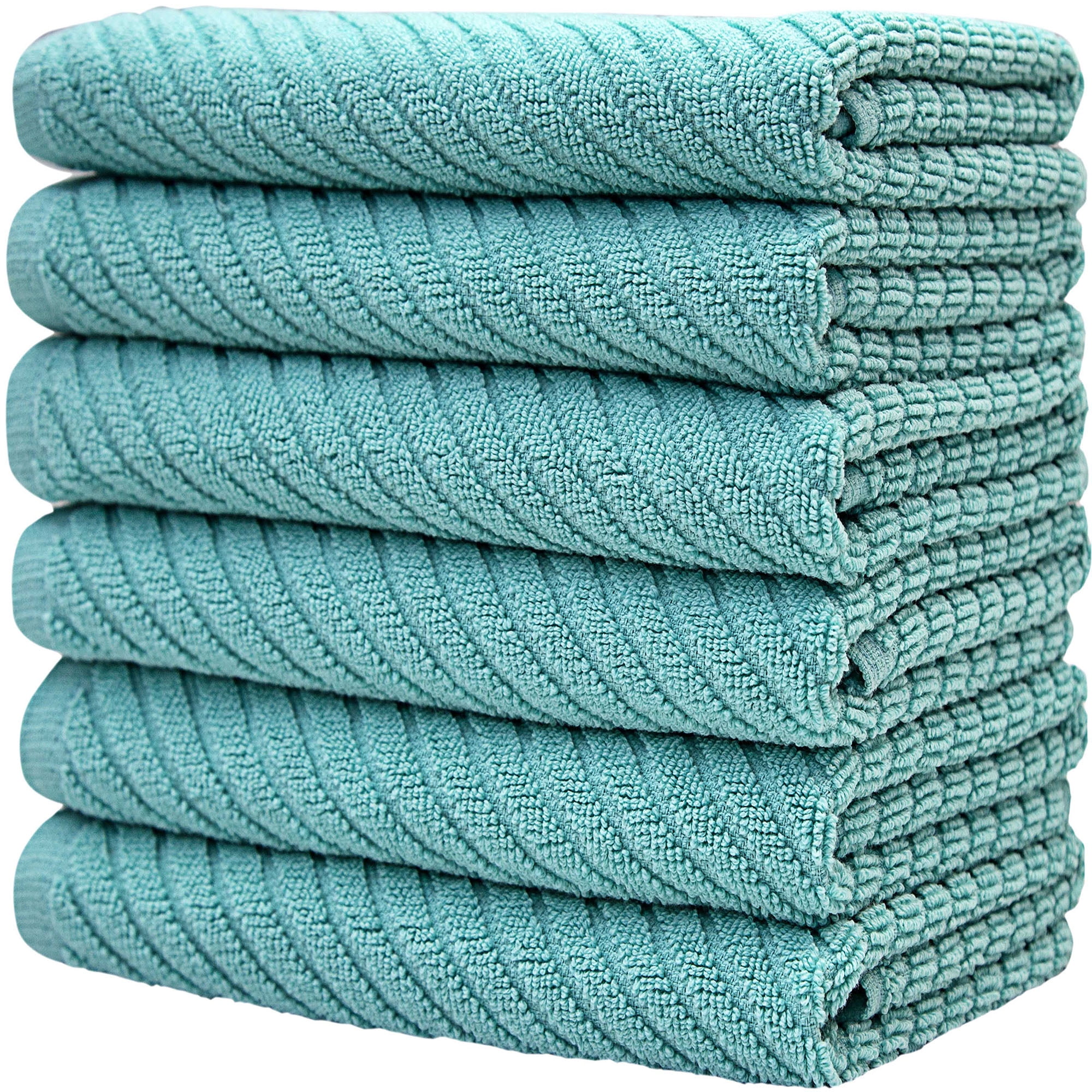 Bumble Premium Large Cotton Kitchen Towels, 16”x 28”, 6 Pack, Weft  Insert Design, 380 GSM Highly Absorbent Hand Towels Set With Hanging Loop