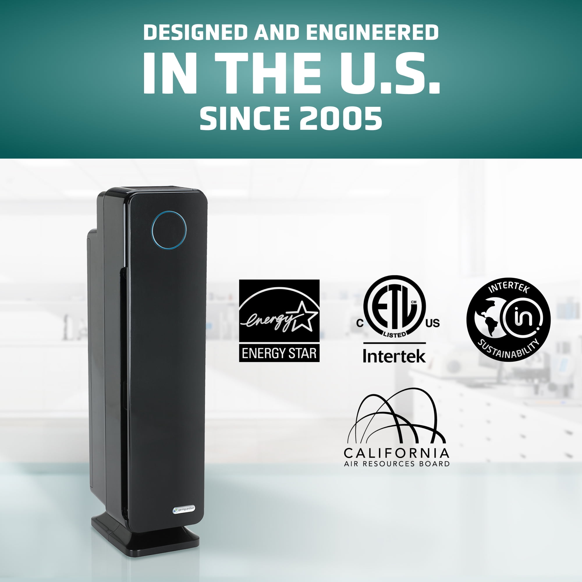 GermGuardian 870 Sq. ft HEPA Pure Filter Tower Air Purifier with UV-C, AC5350B, Black