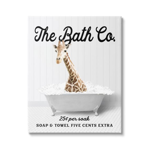 Stupell Industries Bubble Bathtub Giraffe Animals & Insects Painting Gallery Wrapped Canvas Print Wall Art, 16 x 20