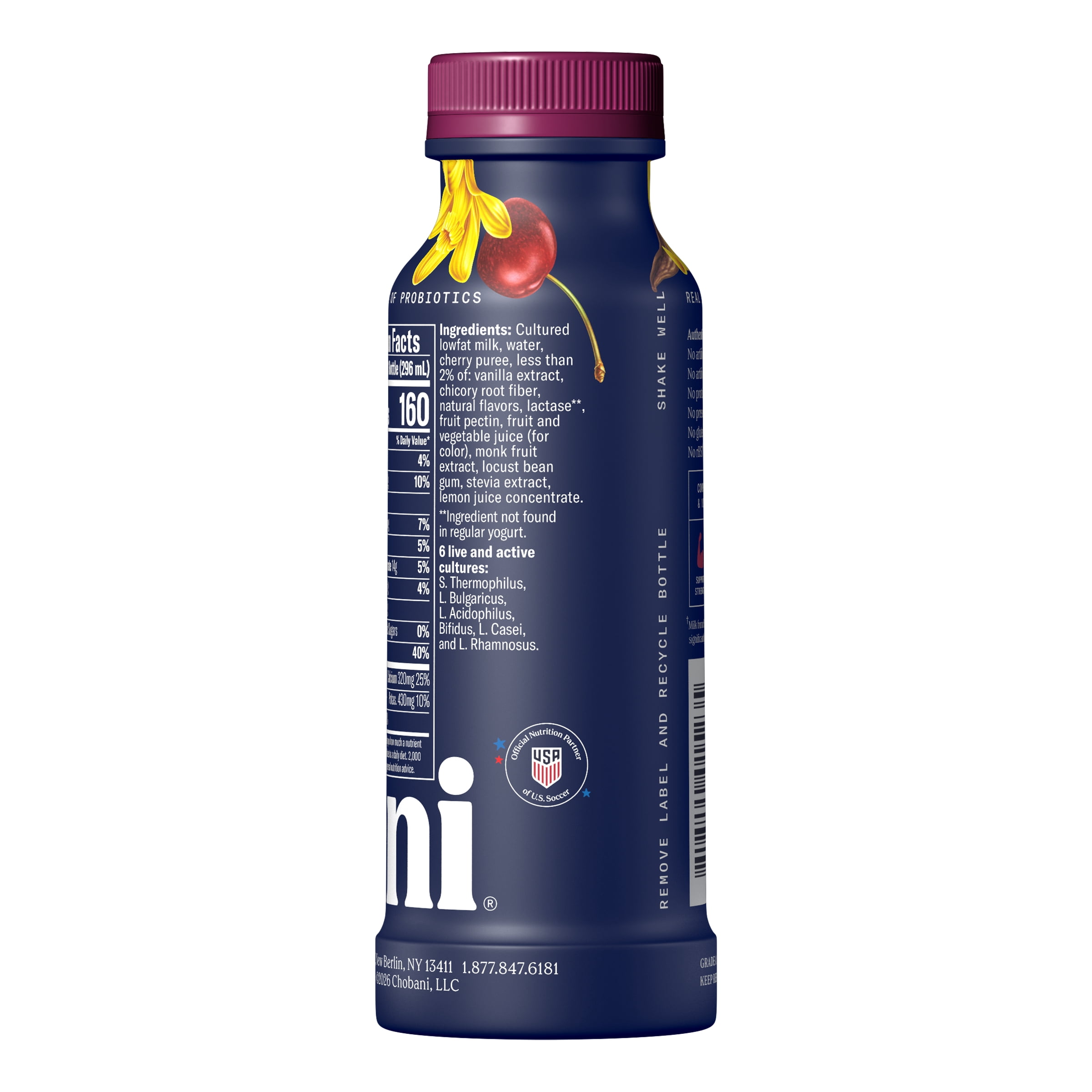 Chobani 20G Protein Low-Fat Greek Yogurt Drink Cherry Vanilla 10 fl oz Bottle