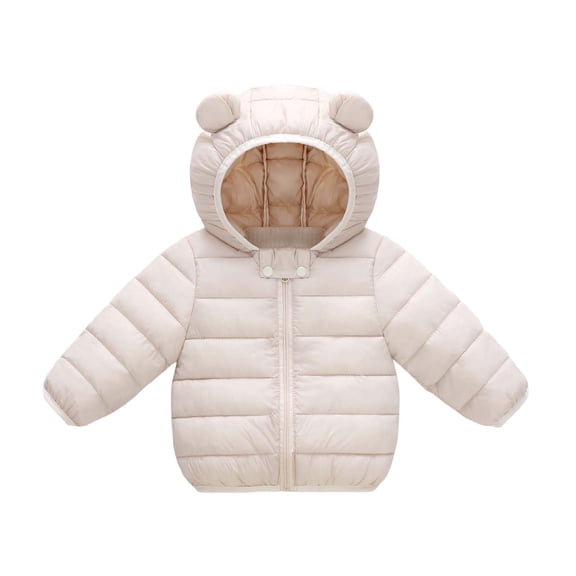 Fesfesfes Baby Toddler Unisex Winter Puffer Jacket Solid Color Hooded Coat with Bear Ears Full Zip Lightweight for Boys Girls 0-5 Years