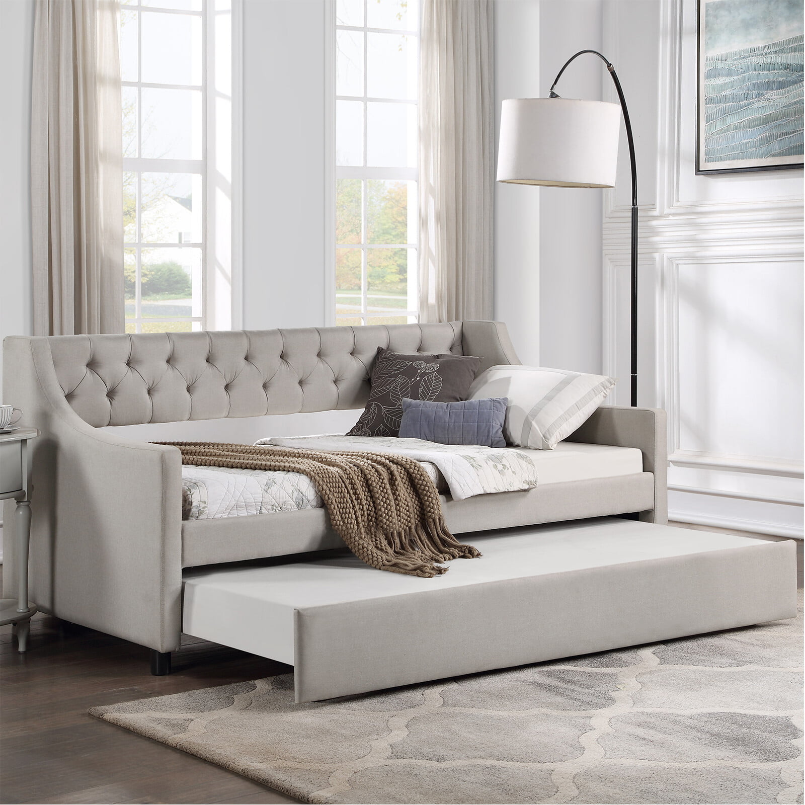 Masbekte Twin Daybed With Trundle, Upholstered Tufted Sofa Bed