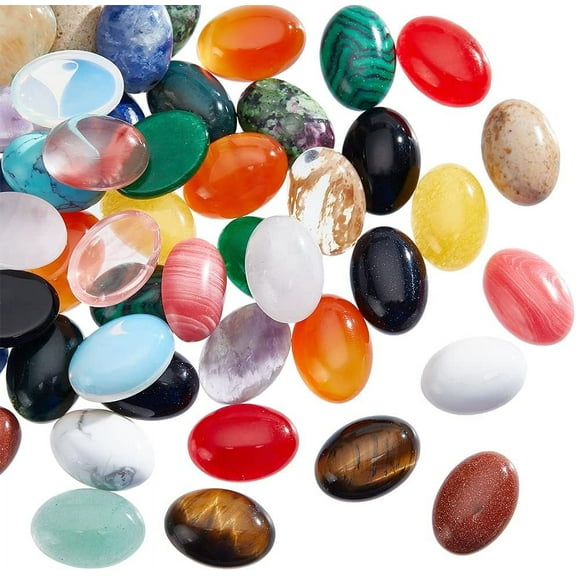 48pcs Oval Dyed Natural Agate Cabochons 14x10mm Flatback Semi-Precious Gemstones Cabochons 23 Colors Healing Quartz Stone for Jewelry Making