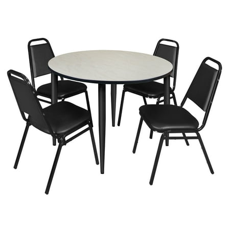 

Regency Kahlo 48 in. Round Breakroom Table- Maple Top Black Base & 4 Restaurant Stack Chairs- Black