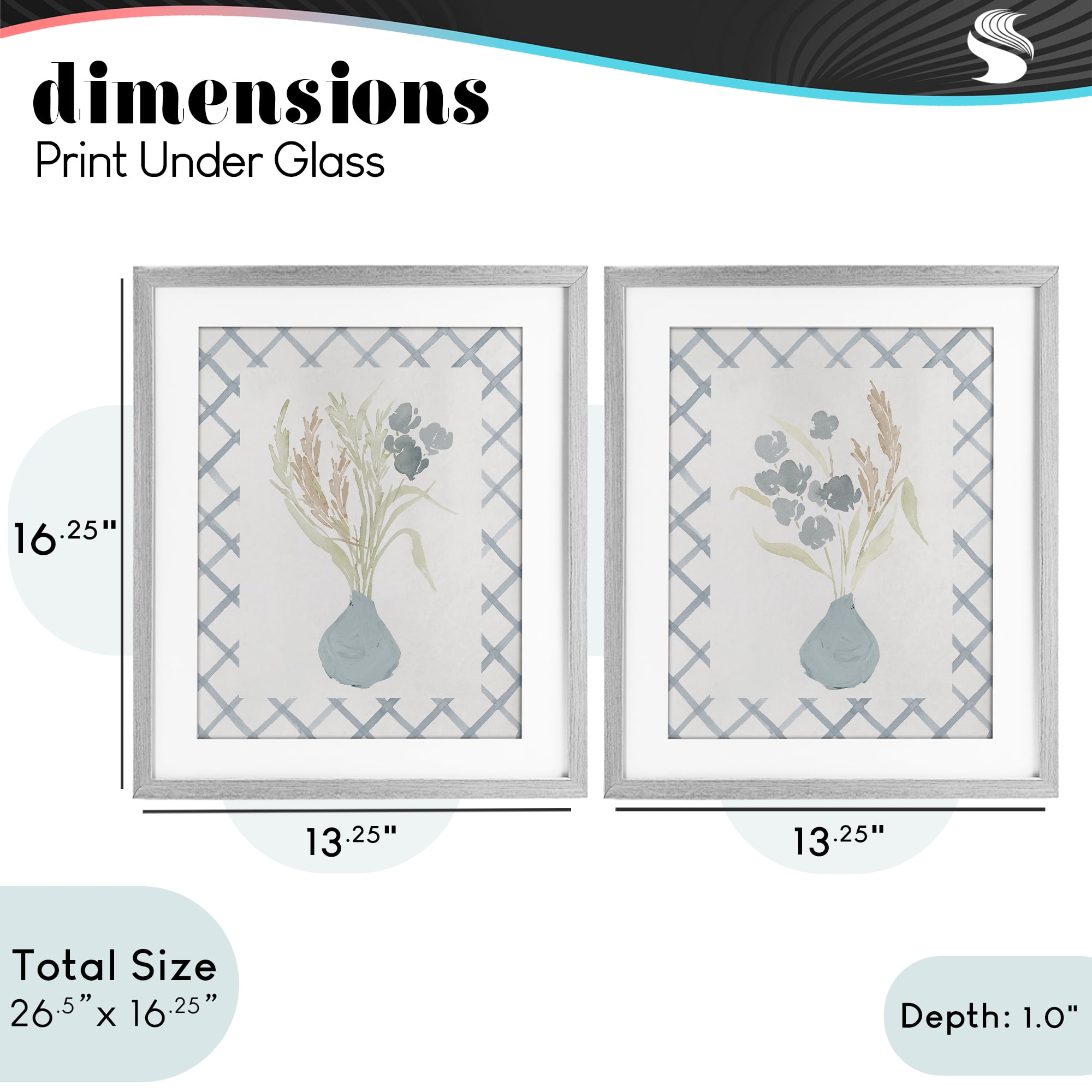 Stupell Industries Subtle Blue Anna Bouquets 2 Piece Gray Framed Print Under Glass Set, design by Lucille Price