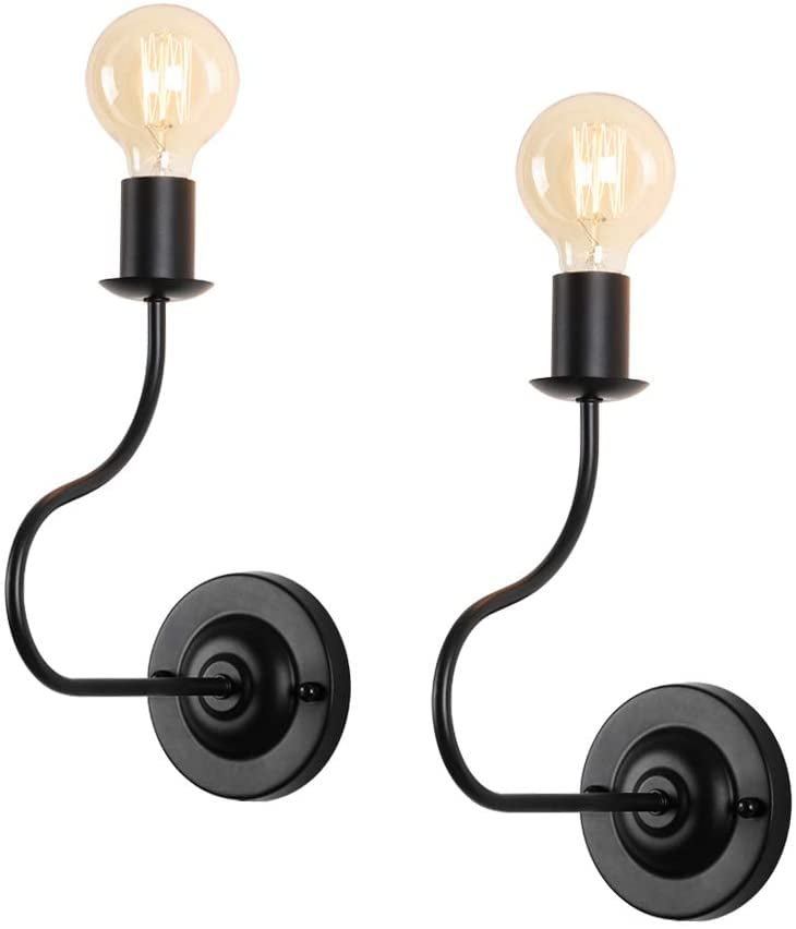 Wall Sconces Lamp, Vintage Wall Lamp with Metal Black Frame Wall Mounted Set of 2