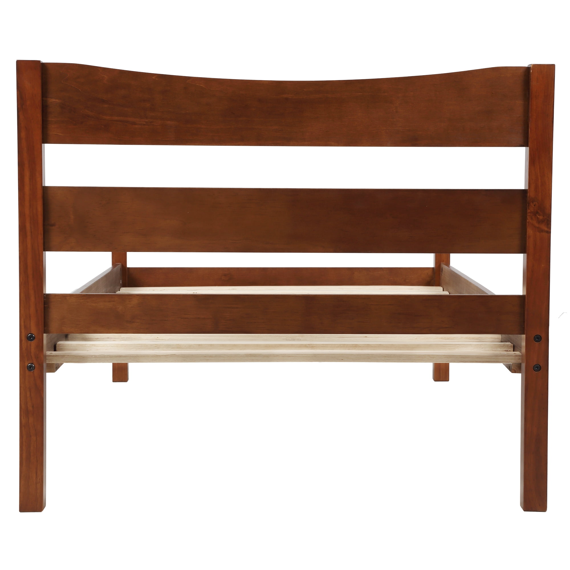 Hommoo Twin Size Wood Platform Bed with Headboard and Wooden Slat Support, Walnut