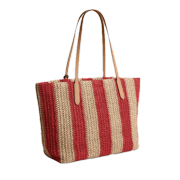 Coach Women's City Tote Straw Bag With Stripes And Charm