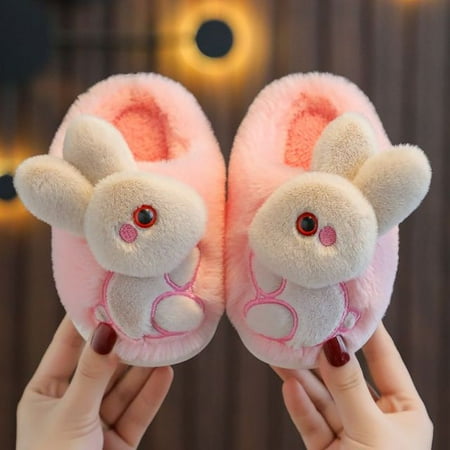 

QWZNDZGR Kawaii Rabbit Slippers Children s Winter Warm Slides Kids Home Fur Loafers Shoes Toddler Girls Boys House Bunny Slippers 2022
